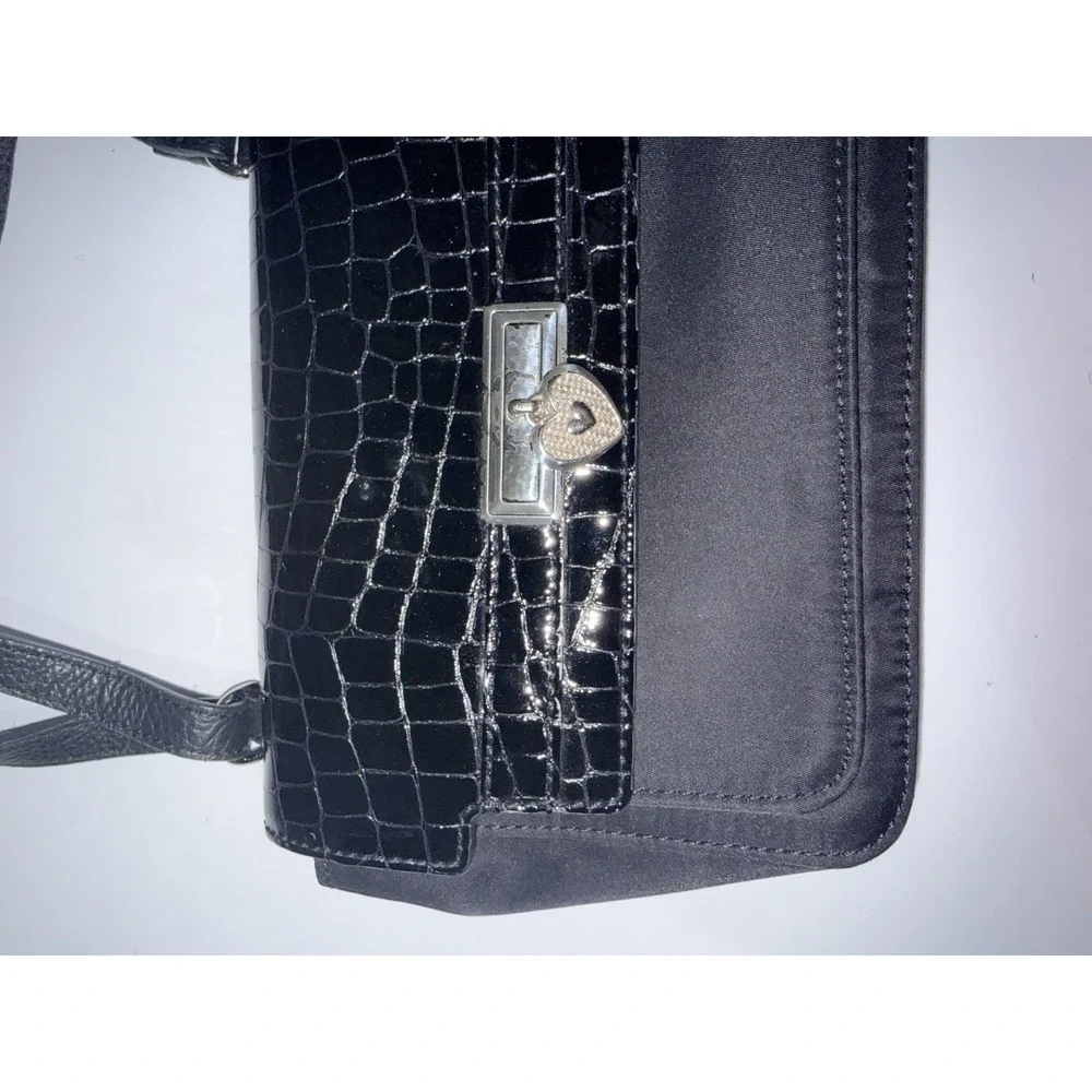 Brighton Mercedes Organizer‎ Shoulder Bag  Black Crossbody Croc Heart Nylon L